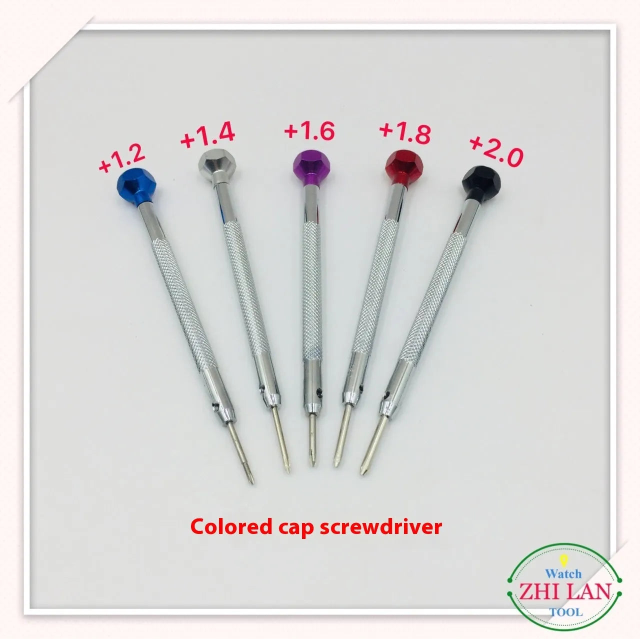 Six piece watch repair screwdriver set with copper handles and colour coded aluminium accents for children's watch maintenance