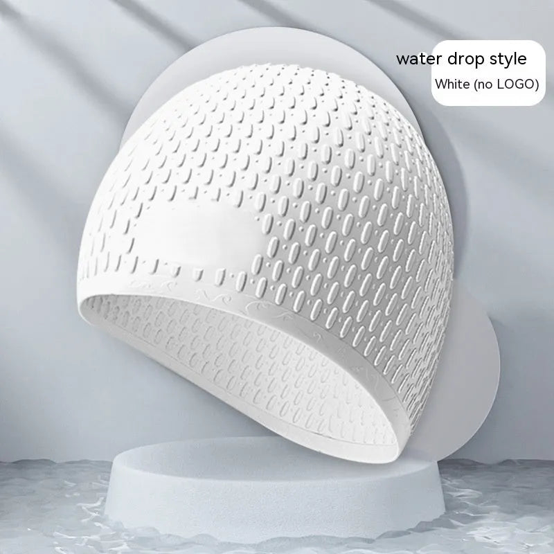 Fashion silicone water drop swimming cap for adults in multiple colour options including Tiffany Blue and Matcha Green