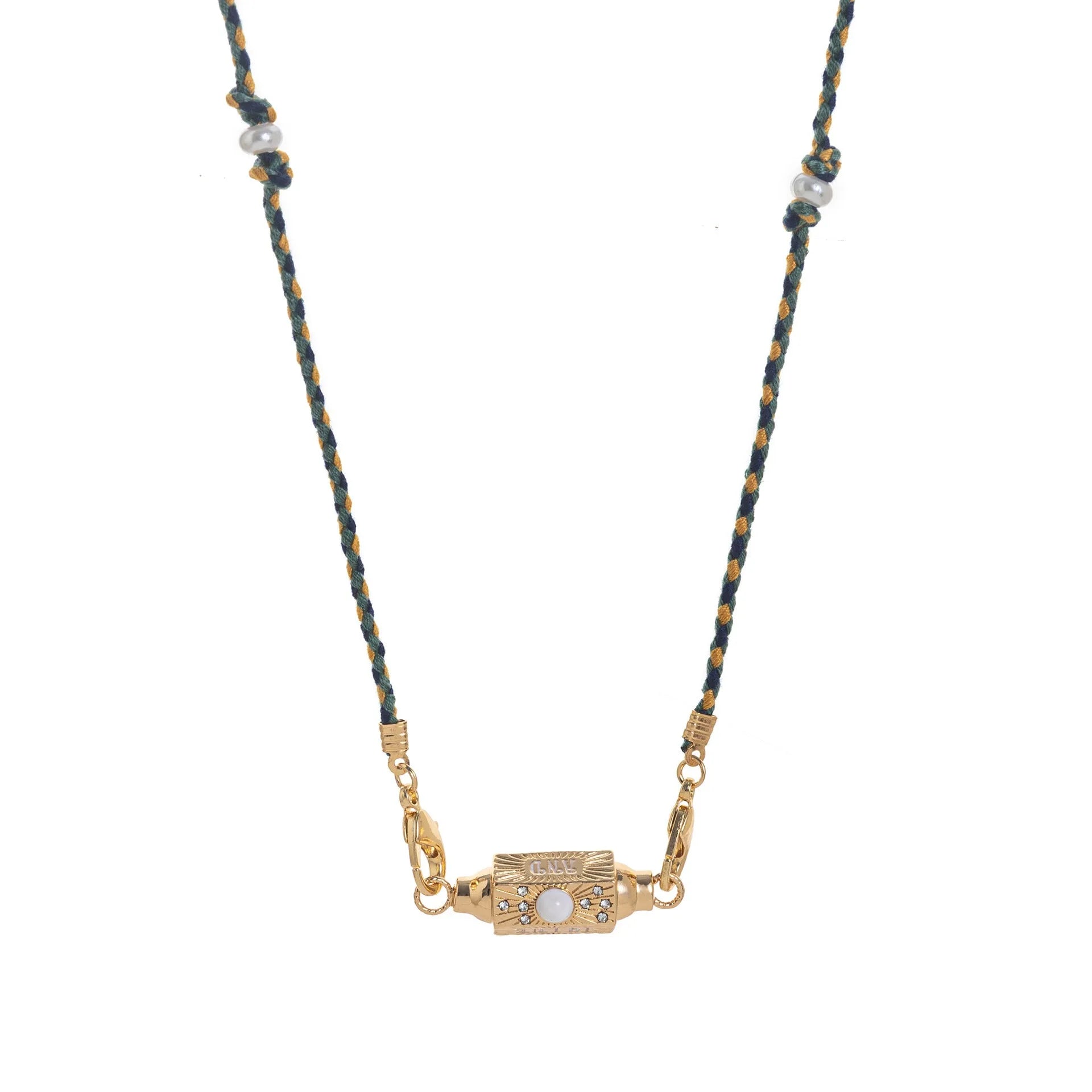 Copper geometry pendant necklace for men with star and eye motifs in blue colour on regular chain