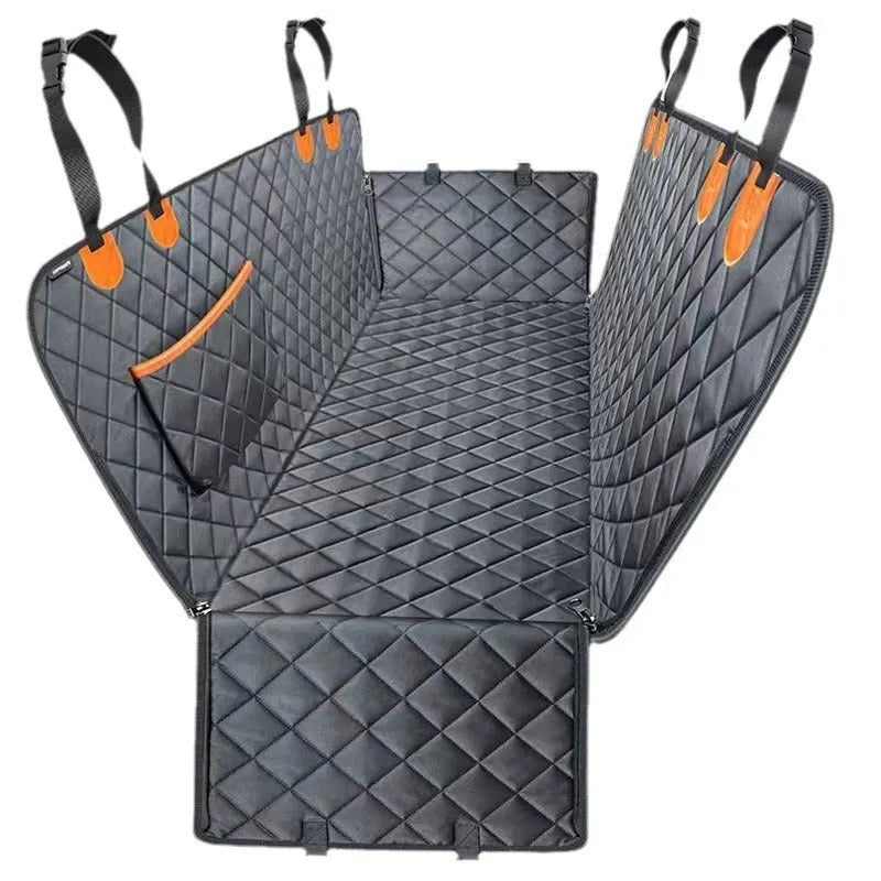 Pet car rear seat cushion cloth orange with pocket 137x147cm anti-bite water resistant dog seat cover