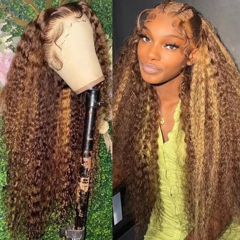 Front lace wig with African black gradient colour in big wave style on mannequin