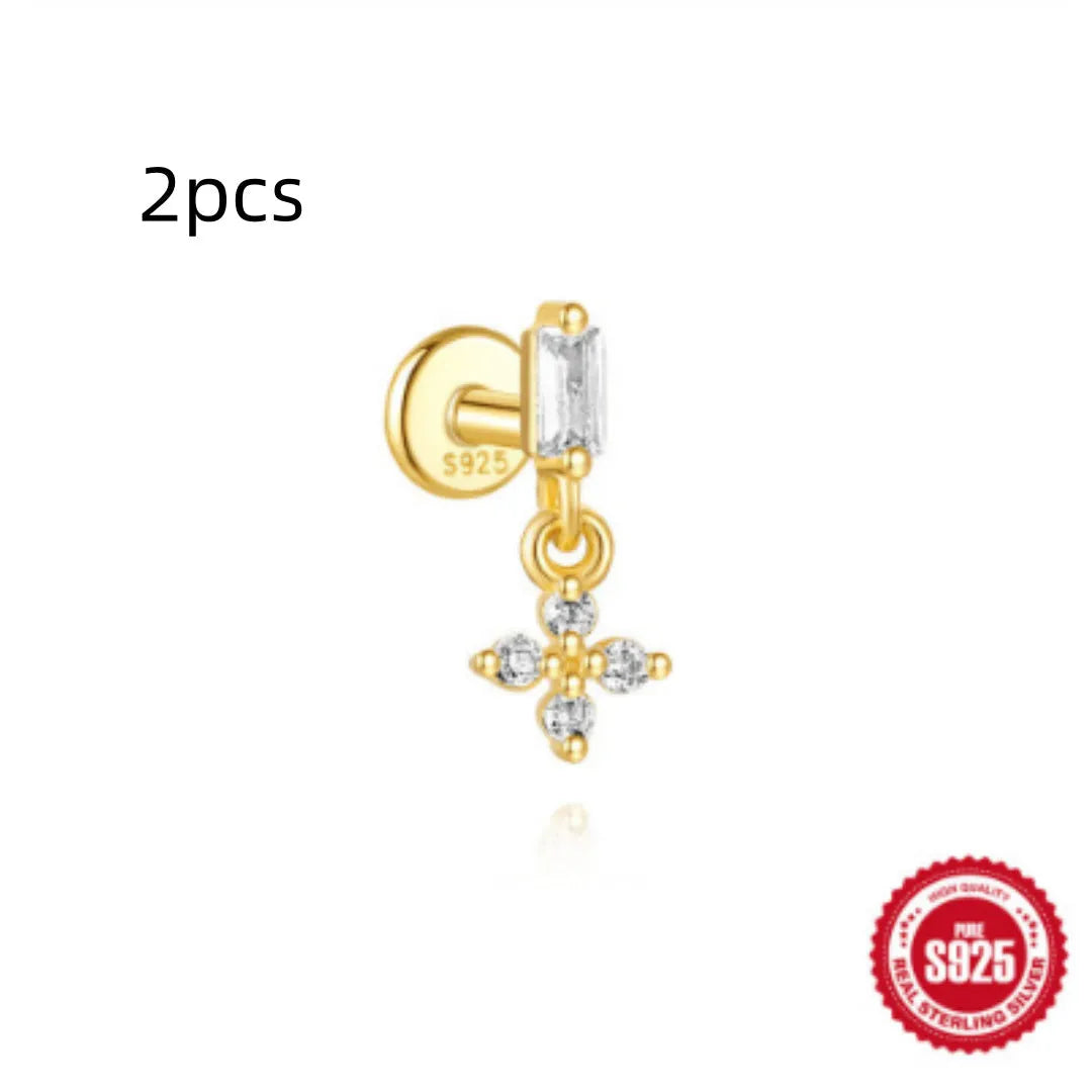 S925 sterling silver water drop earrings with a flat spiral geometric design in a gold tone.