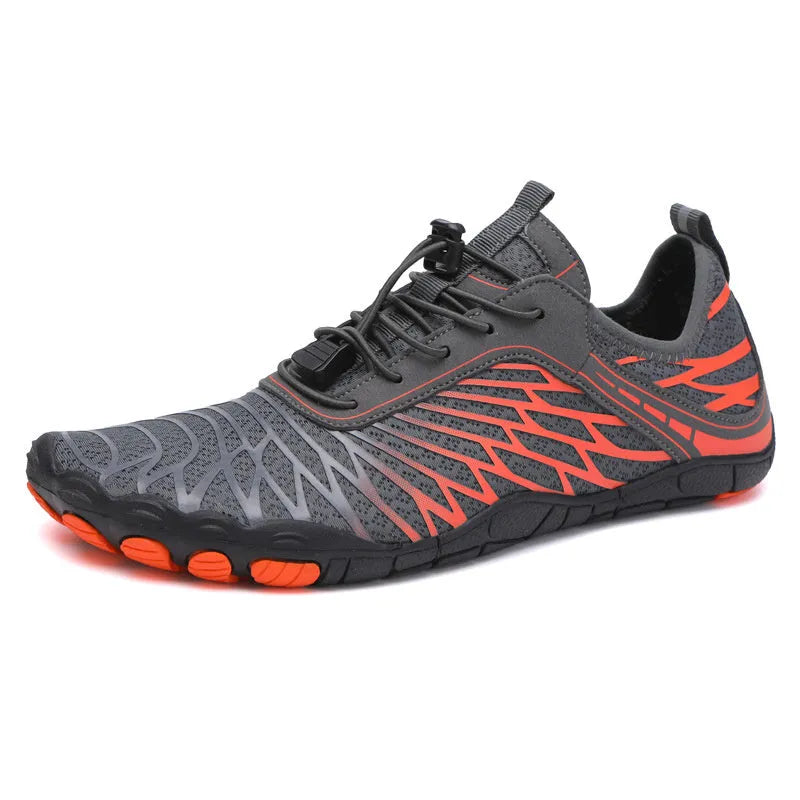 Breathable white and pink lace-up casual sports shoes with a rubber sole on a plain background.