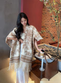 Women's polyester tassel scarf cape draped as shawl in picture colour options
