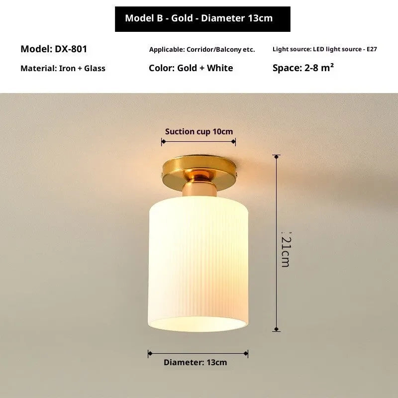 Nordic wrought iron glass ceiling lamp with E27 base, black finish, on a simple ceiling