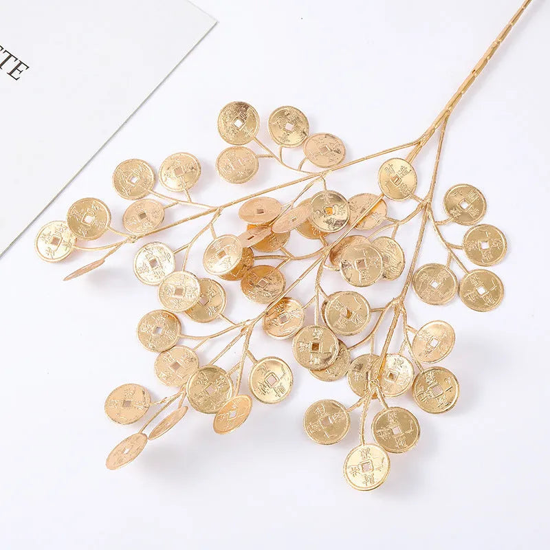 Gold plastic Persian eucalyptus and ginkgo leaf artificial flower arrangement for wedding decor