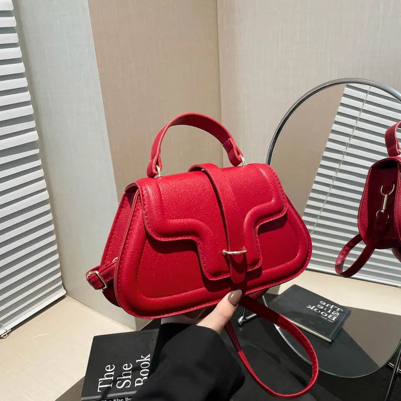 PU leather horizontal square casual handbag with stitching detail in black