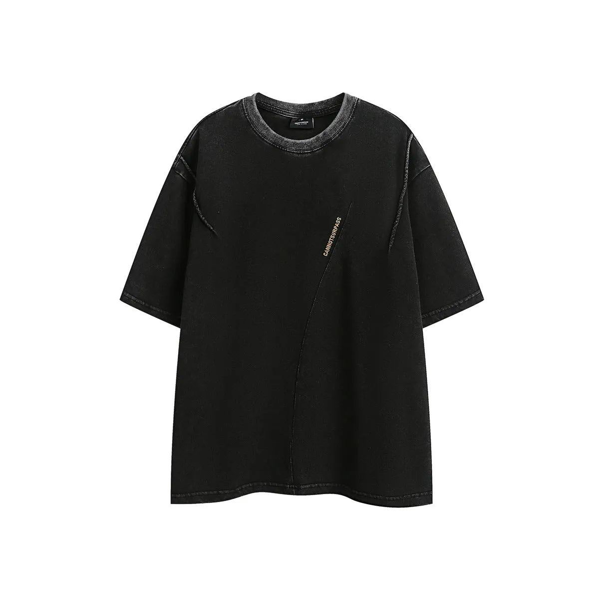 Purple and black washed cotton retro short-sleeved t-shirt with loose fit and half-sleeve styling