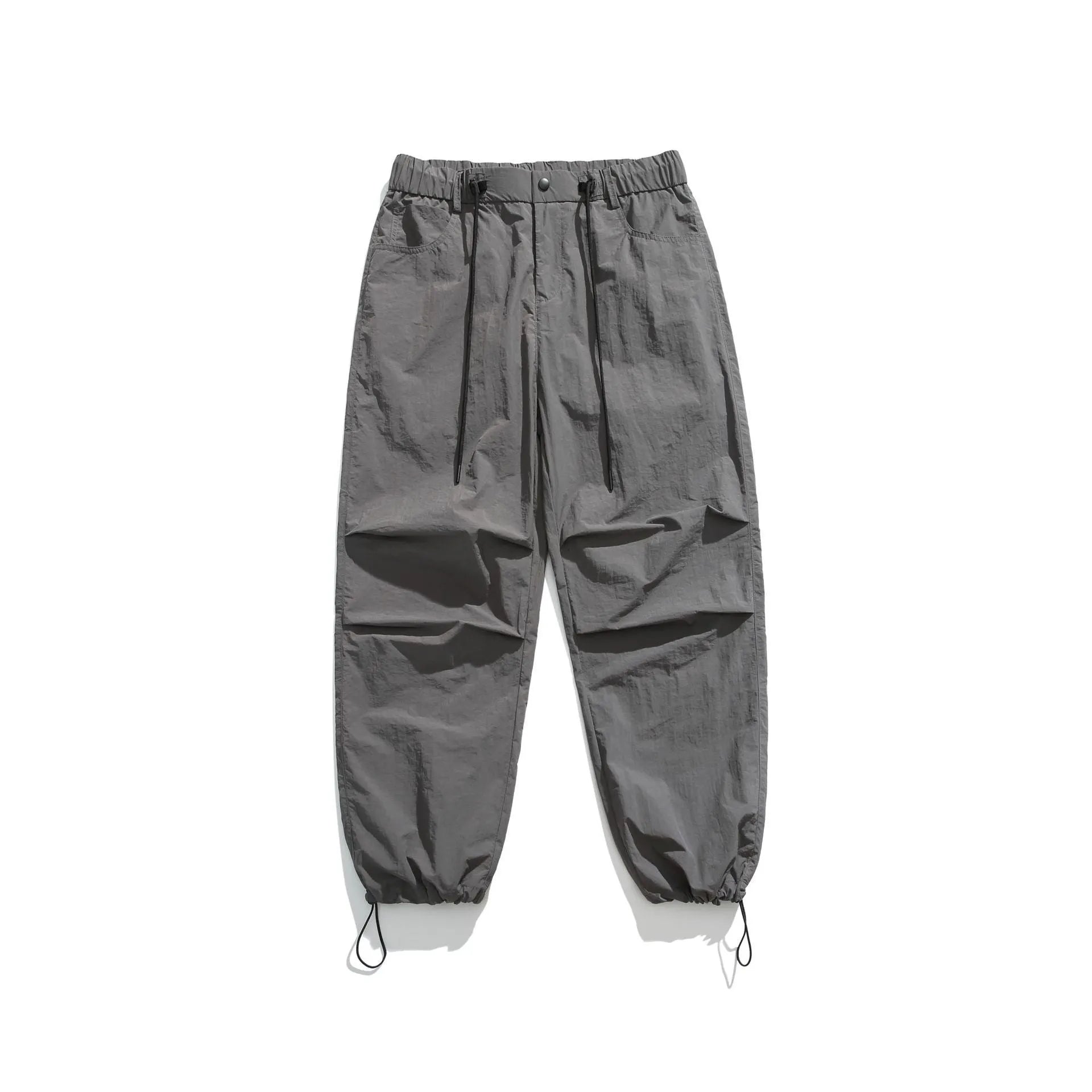 Men's casual trousers in thin ice silk nylon fabric with straight-leg fit, shown in multiple colour options