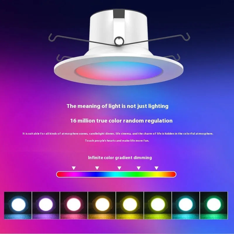 Smart RGBW colour changing ceiling lamp with remote control on a white background.