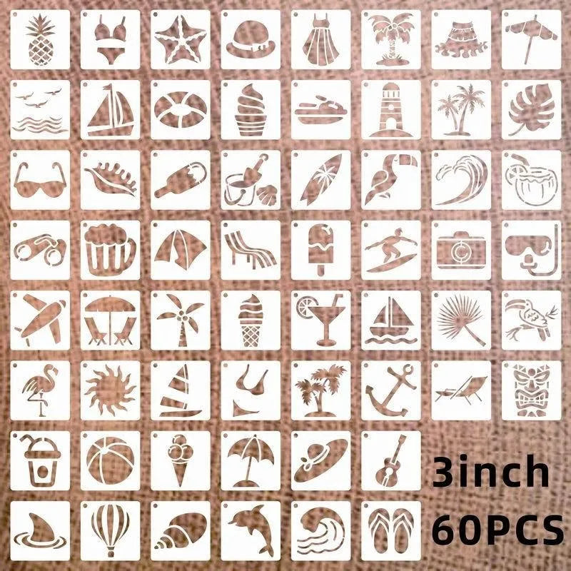 Milky white PET film hollow spray painting stencil templates showing animal, Hawaiian, letter, and ocean designs