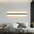 Black 80cm aluminium LED strip wall lamp mounted on a wall, demonstrating its slotted-free design.