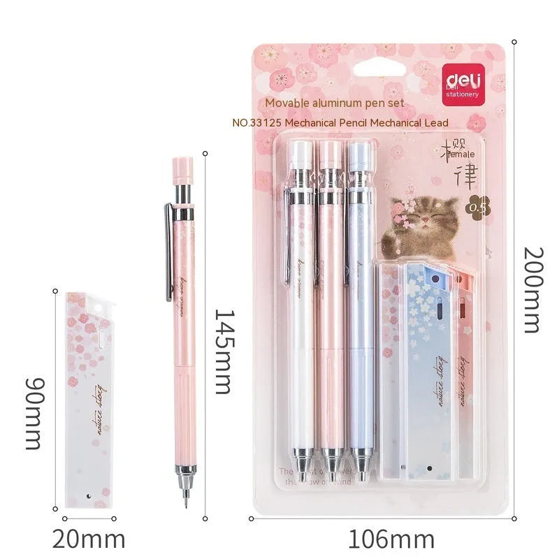 Sakura law cartoon automatic pencil set with three 0.5mm pencils and refill boxes