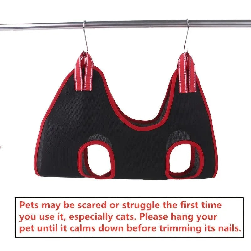 Pet grooming hammock restraint bag hanging with mesh fabric and adjustable zippers