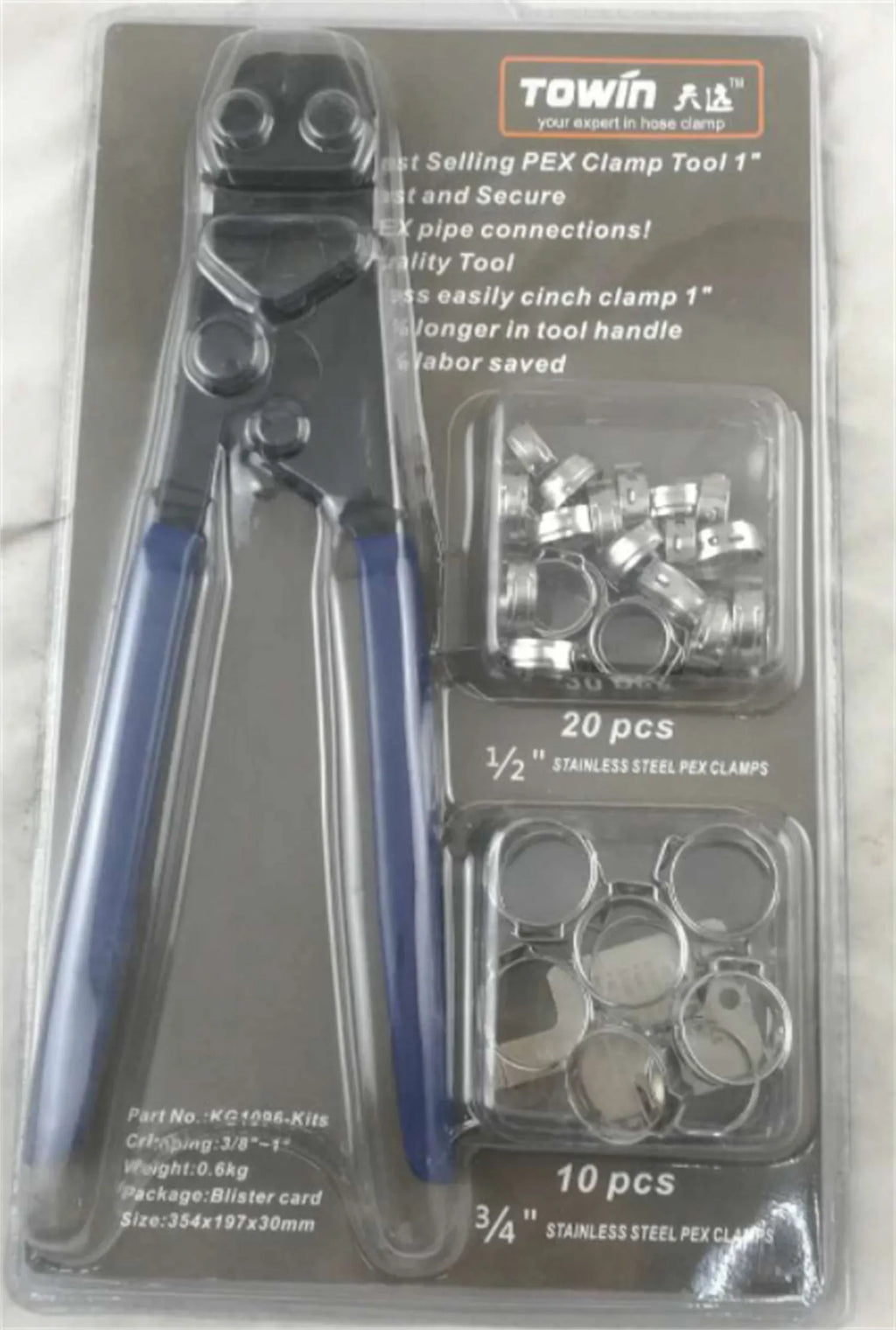 Red cloth single ear PEX clamp set with metal construction and carbon steel cutting edge