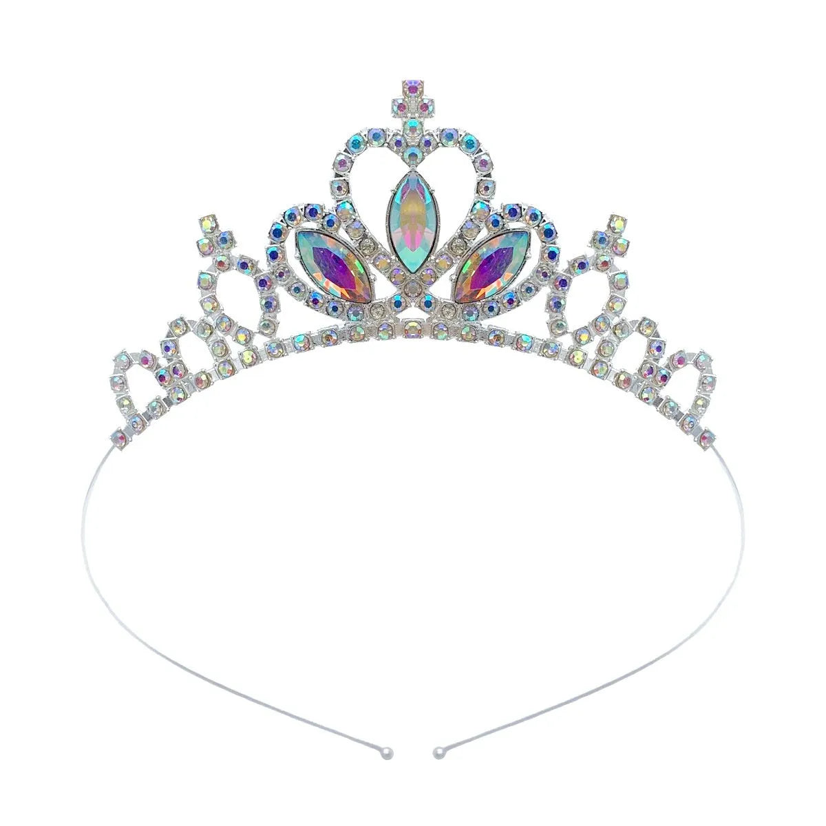 Gold and silver alloy princess crown headdress with electroplated gemstone colour finishes for birthday parties