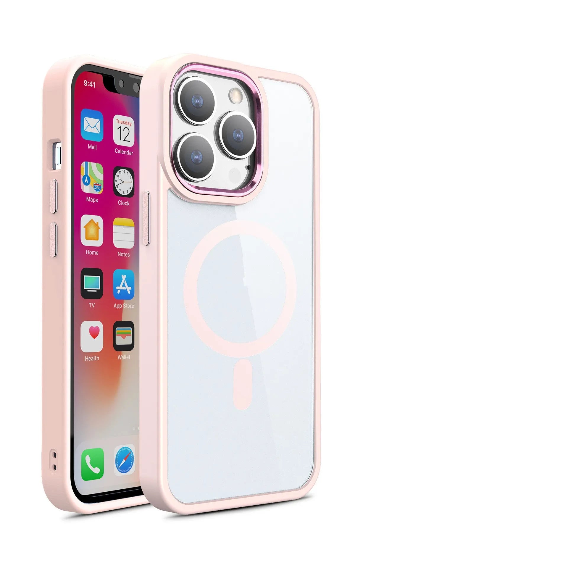 Transparent magnetic silicone phone case for iPhone models showing colour options