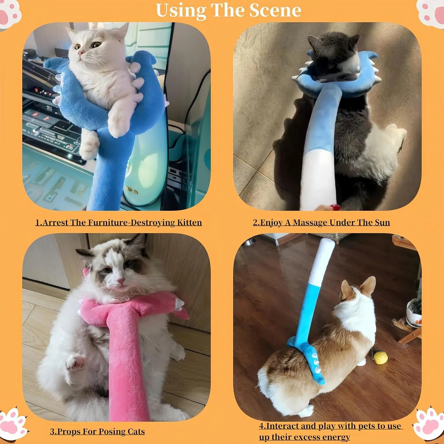 Blue plush cat wand toy extended to 70cm length with soft head for interactive pet play