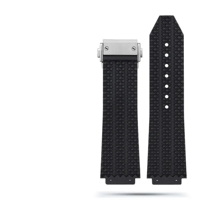 Classic Fusion Raised 19mm silicone rubber watch strap in black with raised texture and steel buckle