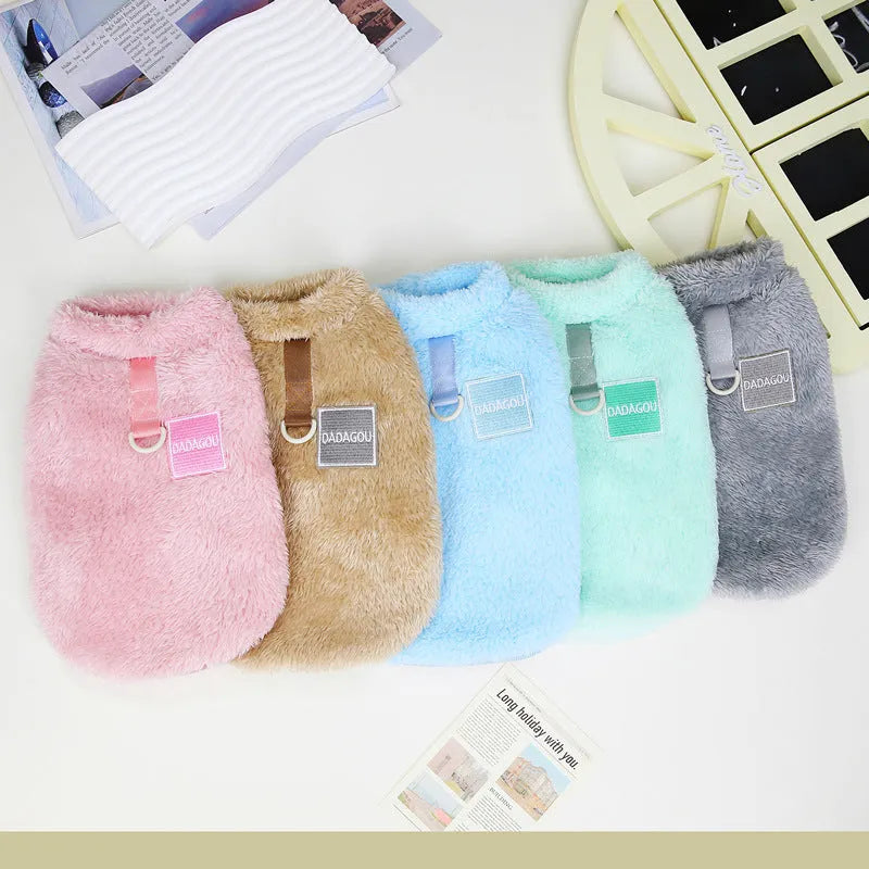 Coral fleece fluffy jacket for dog or cat in blue colour