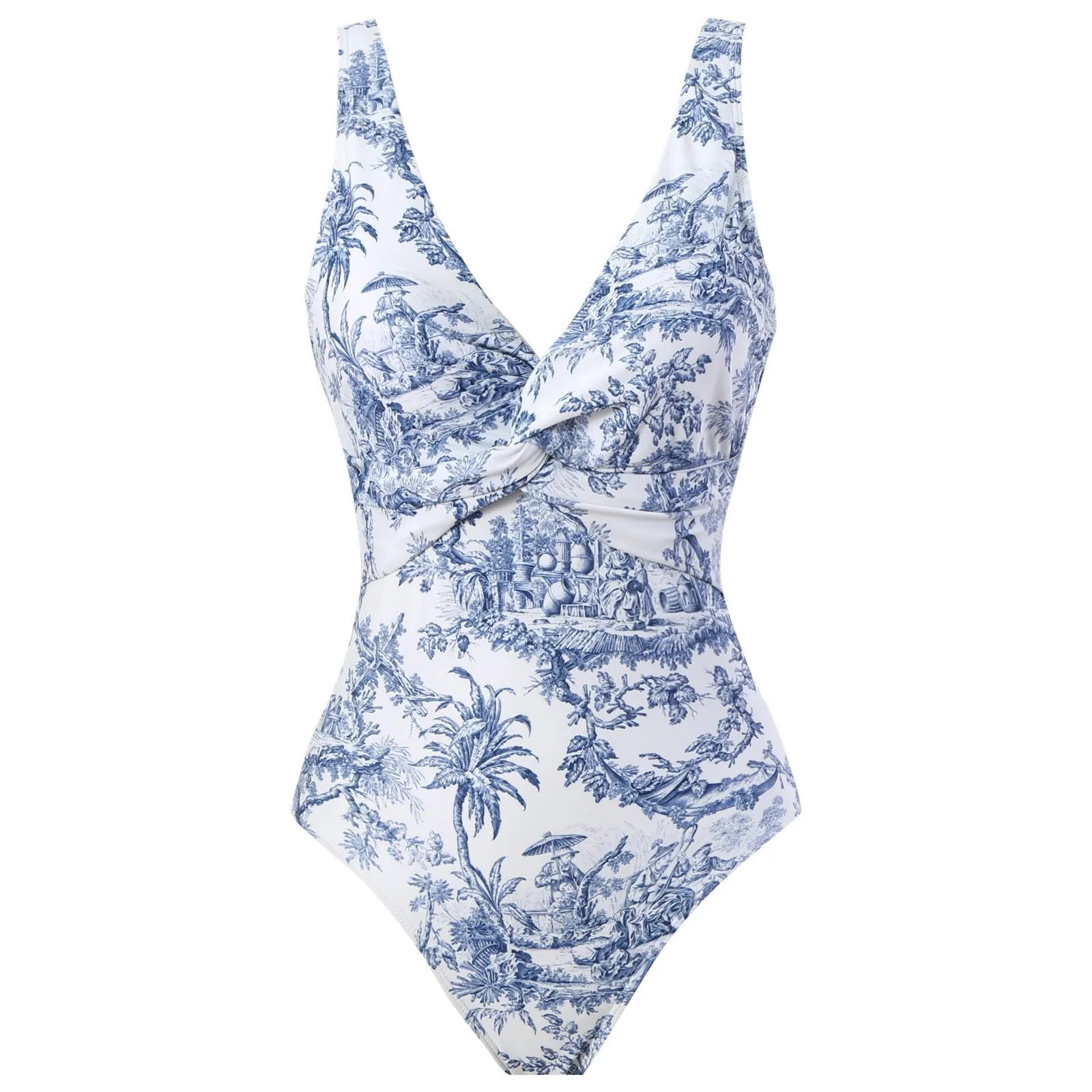 Women's vintage print one-piece swimsuit with short sleeves in a yellow floral pattern.