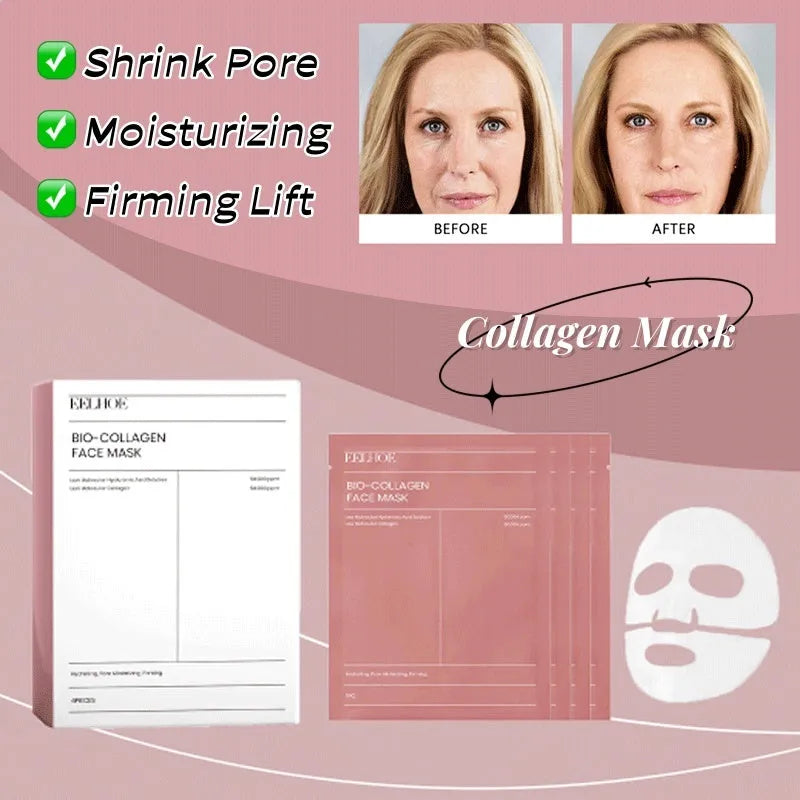 Collagen face mask box of 4 pieces, each 34g, for firming, hydrating and brightening skin
