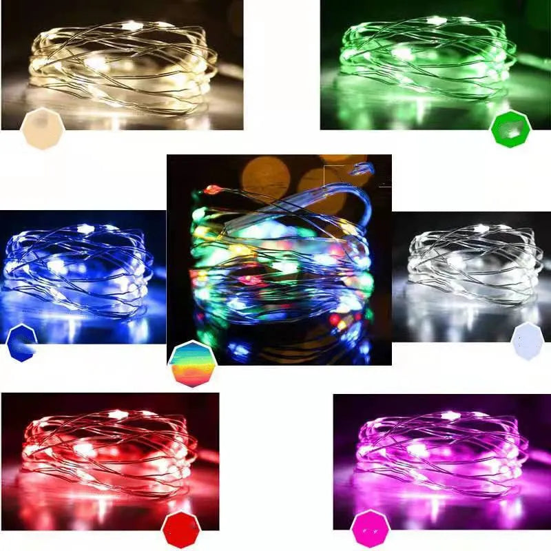12 metre copper wire string light with battery box and 120 LED bulbs in multiple colour options