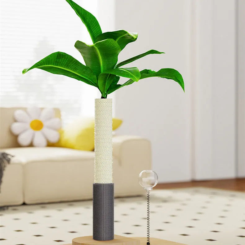 Wooden cat scratching post in canna colour showing vertical pole design