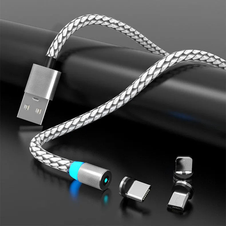 Magnetic mobile phone charging cable with breathing light indicator in multiple colour options