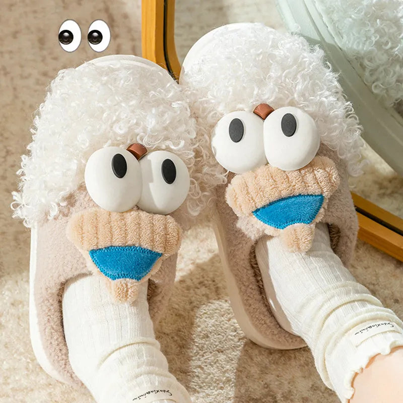 Cartoon bearded Santa Claus plush slippers with non-slip TPR sole in blue colour