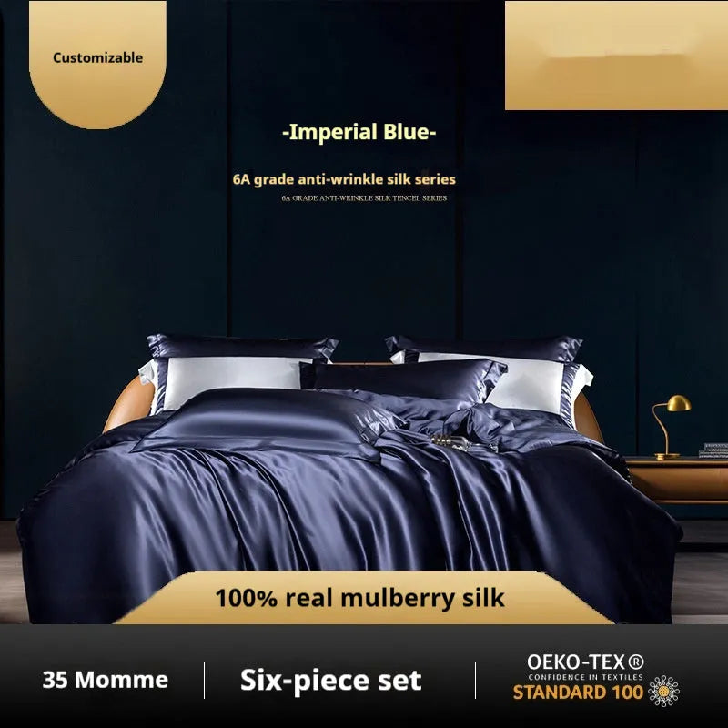 Silk four-piece quilt cover set in solid colour light luxury styling