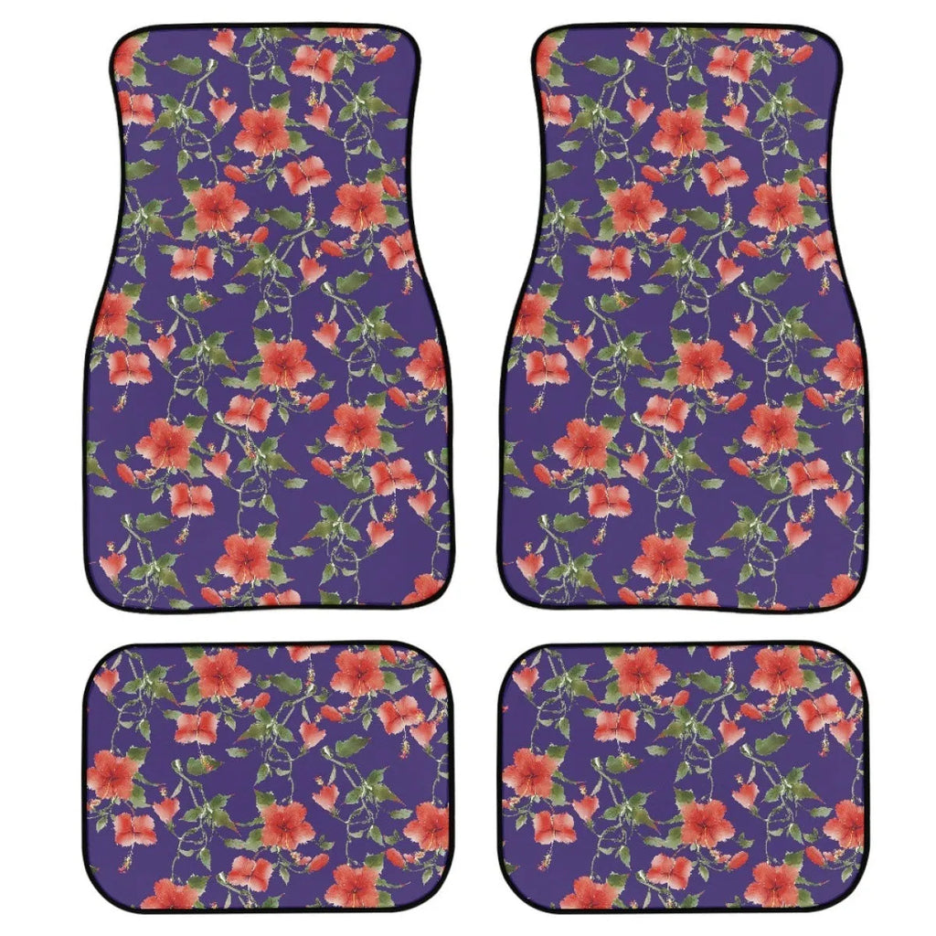 Black printed rubber car foot mat set showing 20mm thickness and waterproof texture for universal vehicle fit