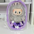 Transparent 17cm PVC cube storage bag with colourful ball keychain in avocado green colour