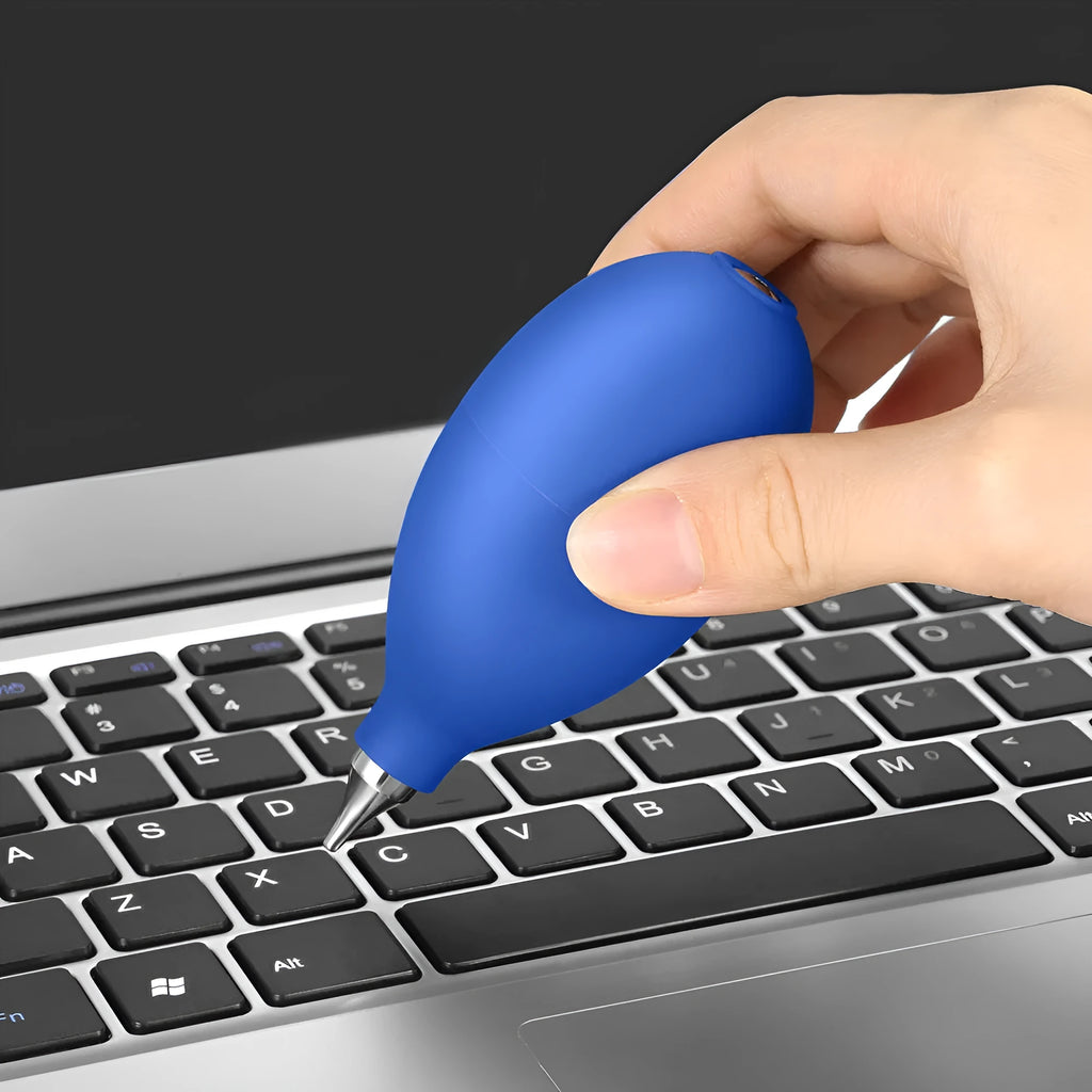 Blue rubber handheld air blower dust removal tool for cleaning cameras and phones