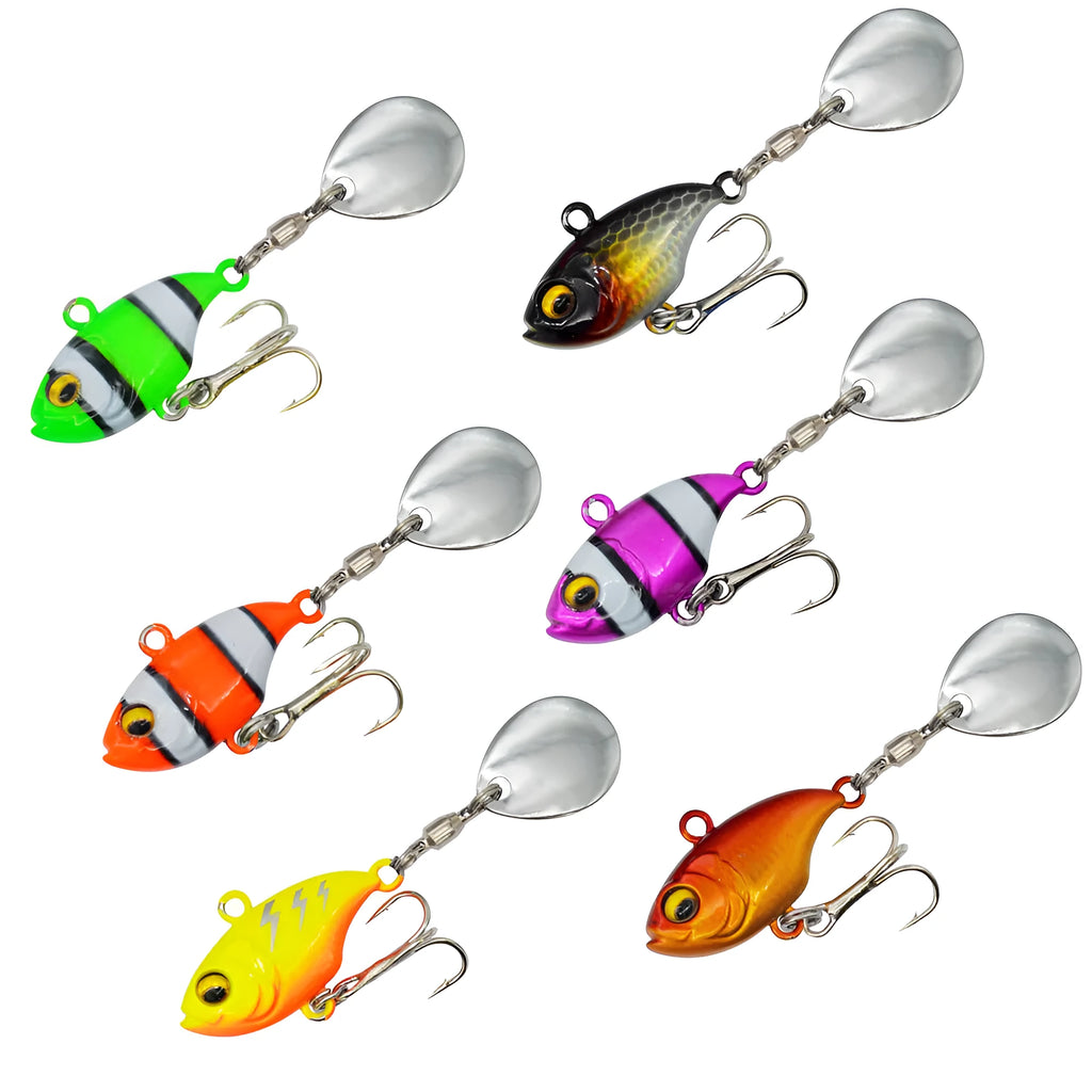 Metal fishing lure with rotating plates and sequins in multiple colour options for sea fishing