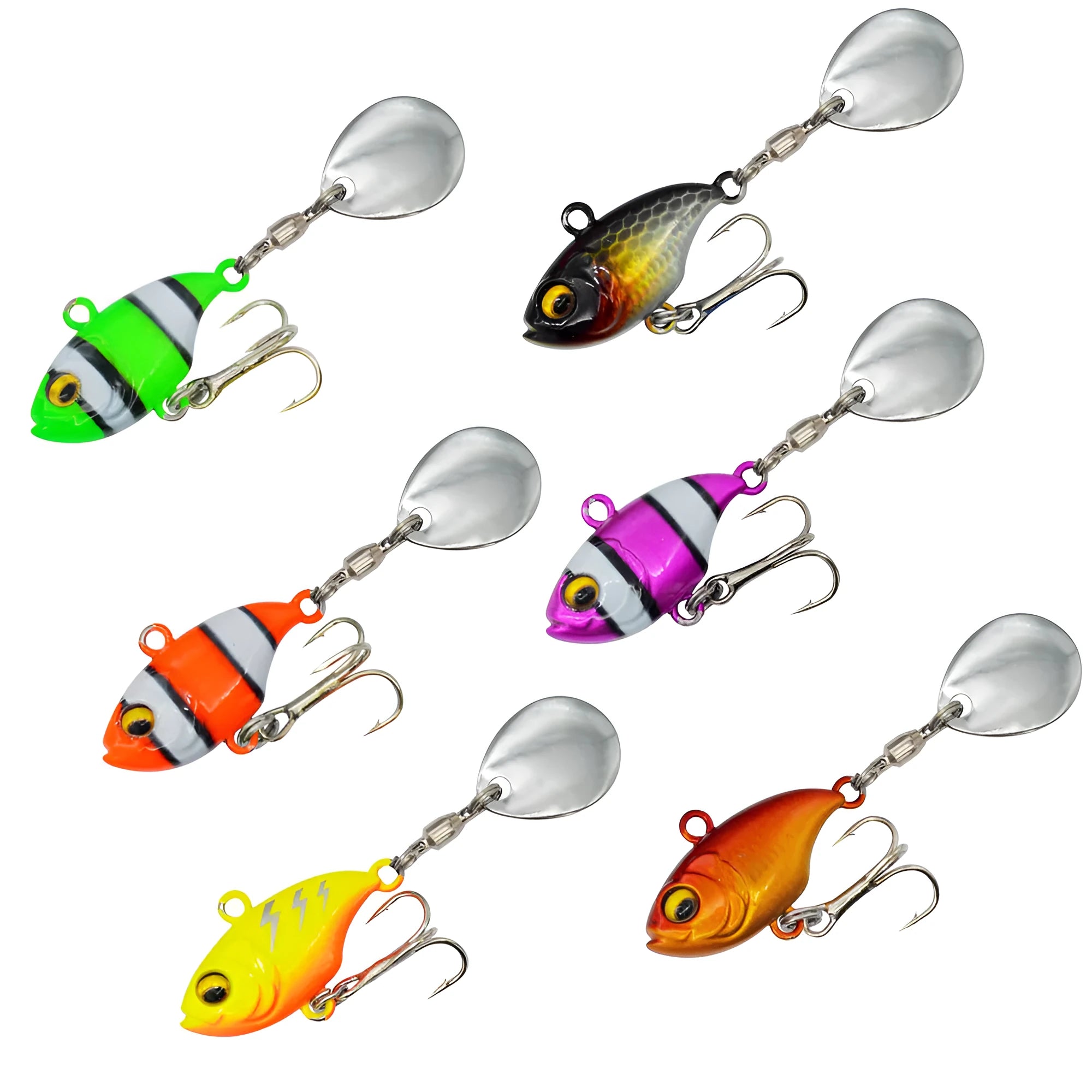 Metal fishing lure with rotating plates and sequins in multiple colour options for sea fishing