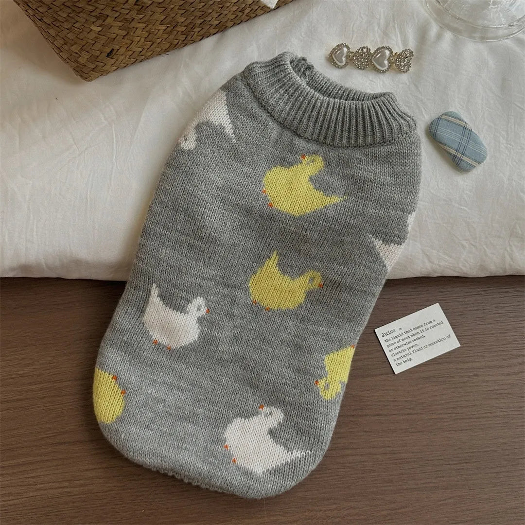 Grey Fair Isle pattern polyester sweater for small dogs on a white background