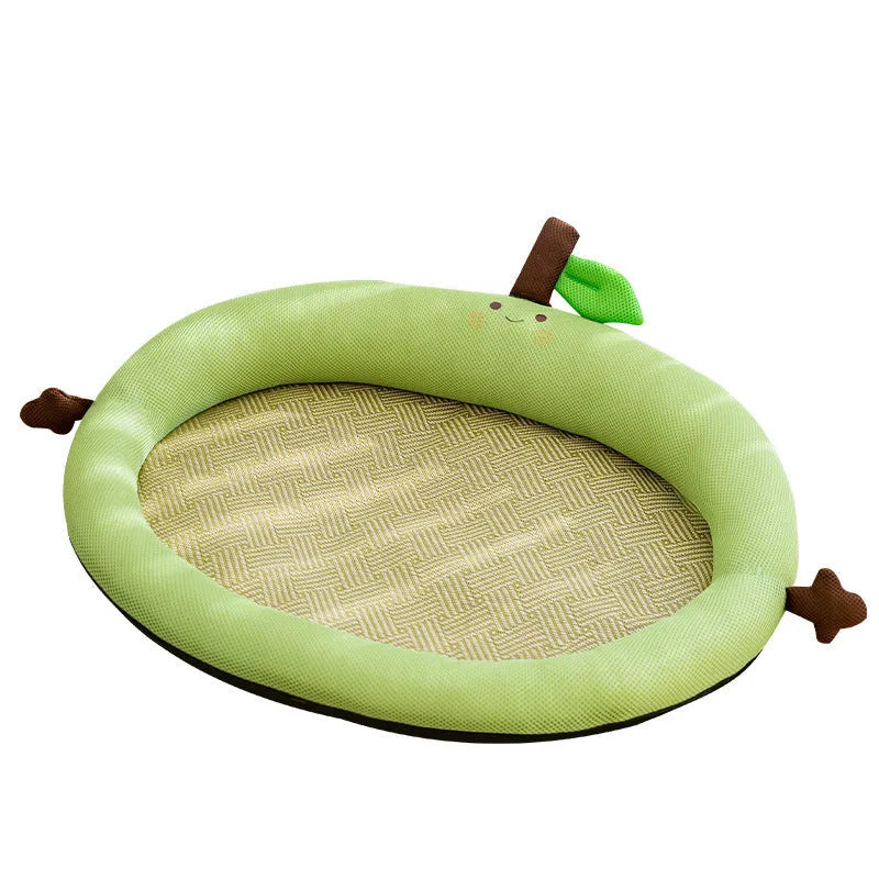 Green pet cooling bed with fruit-shaped backrest in large size for dogs
