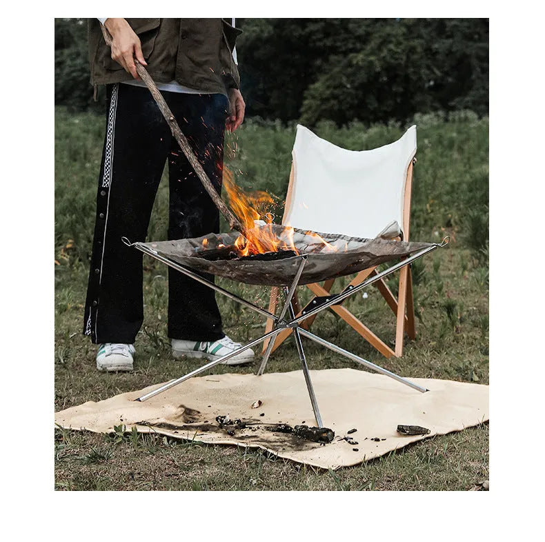 Silver stainless steel barbecue grill and net set for outdoor group cooking