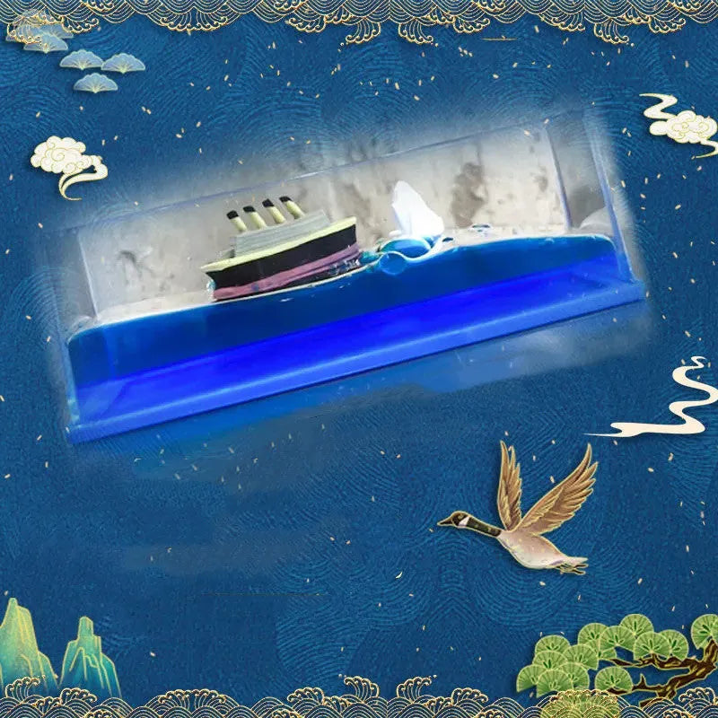 Creative cruise ship decoration fluid drift bottle with floating astronaut desktop ornament in black pearl pirate ship style