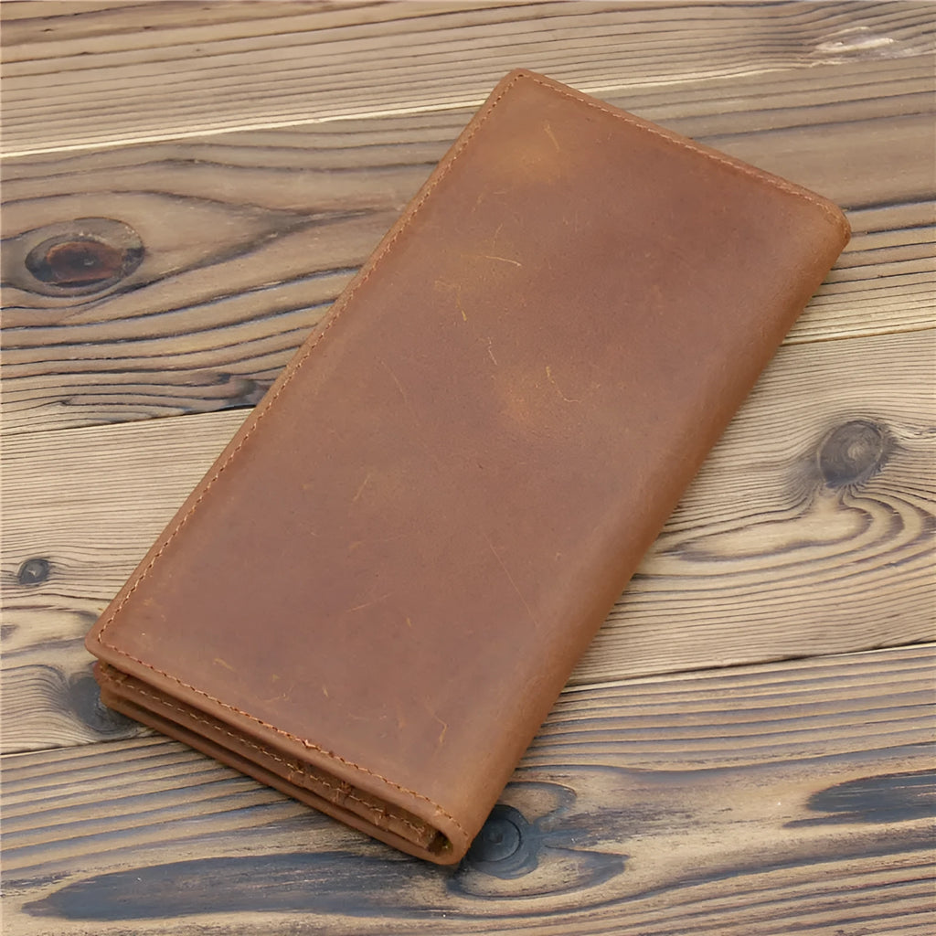 Pure first layer cowhide retro wallet in dark brown with 10 card slots and zip pocket