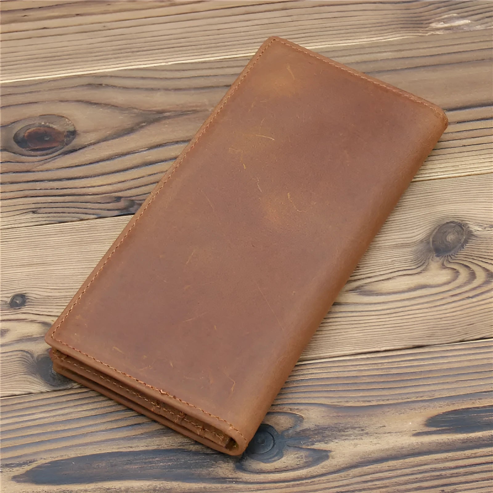 Pure first layer cowhide retro wallet in dark brown with 10 card slots and zip pocket