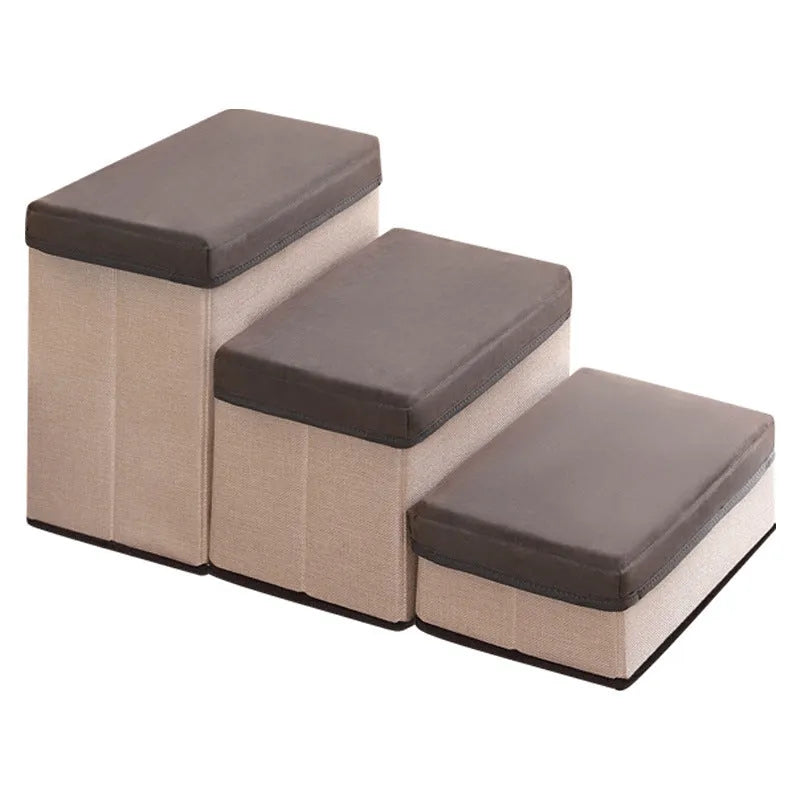 Foldable pet stairs steps for small dogs, non-slip cloth dog ladder in brown