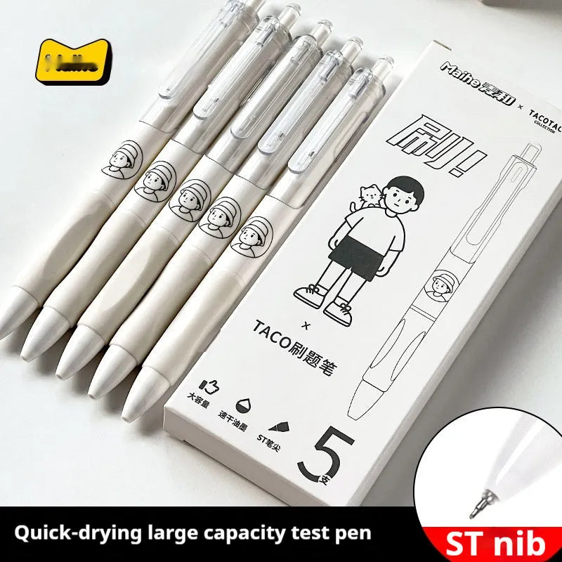 Five black ballpoint pens with 0.5mm tips from Taco series with quick-drying ink