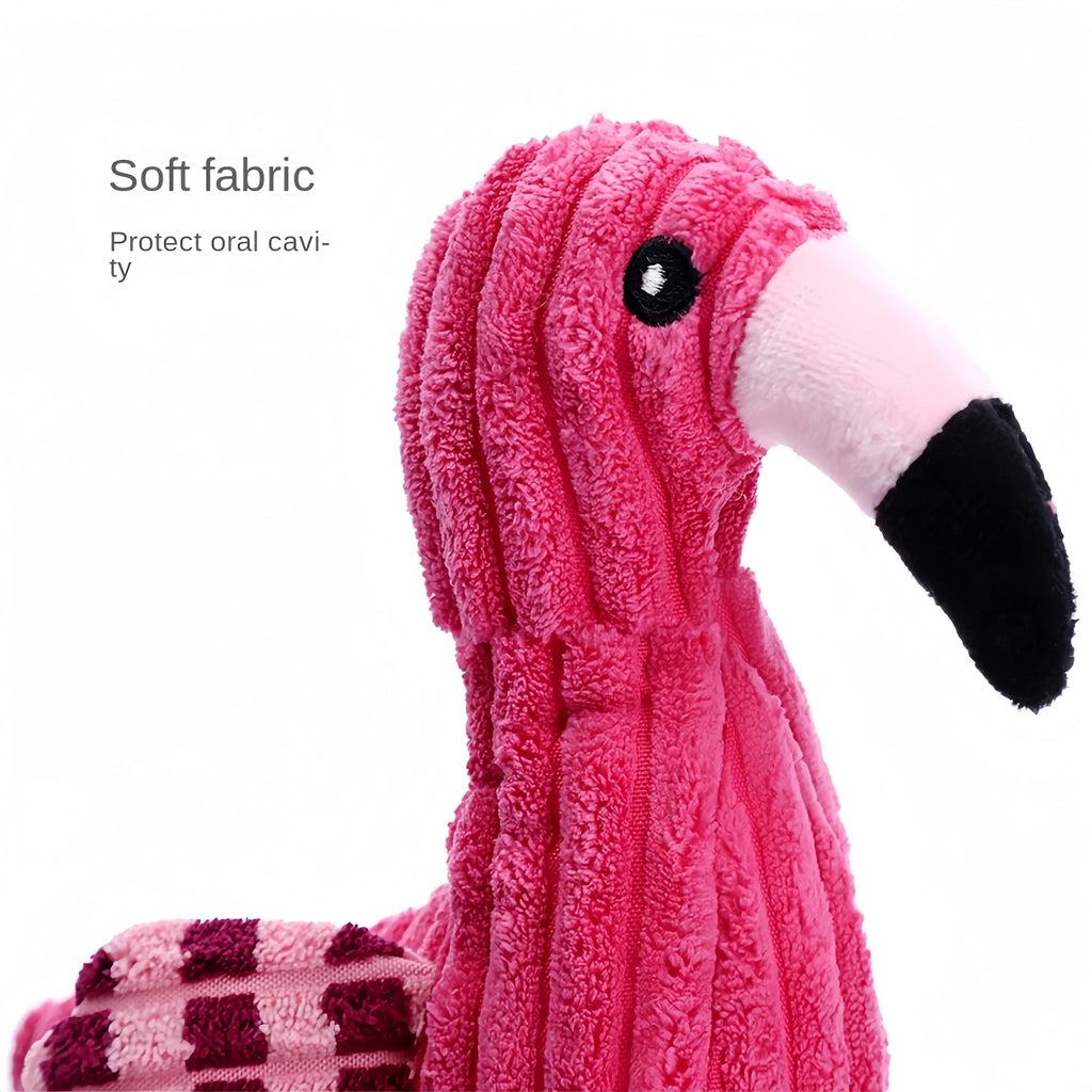 Pink animal-shaped corduroy plush dog toy with a squeaker inside