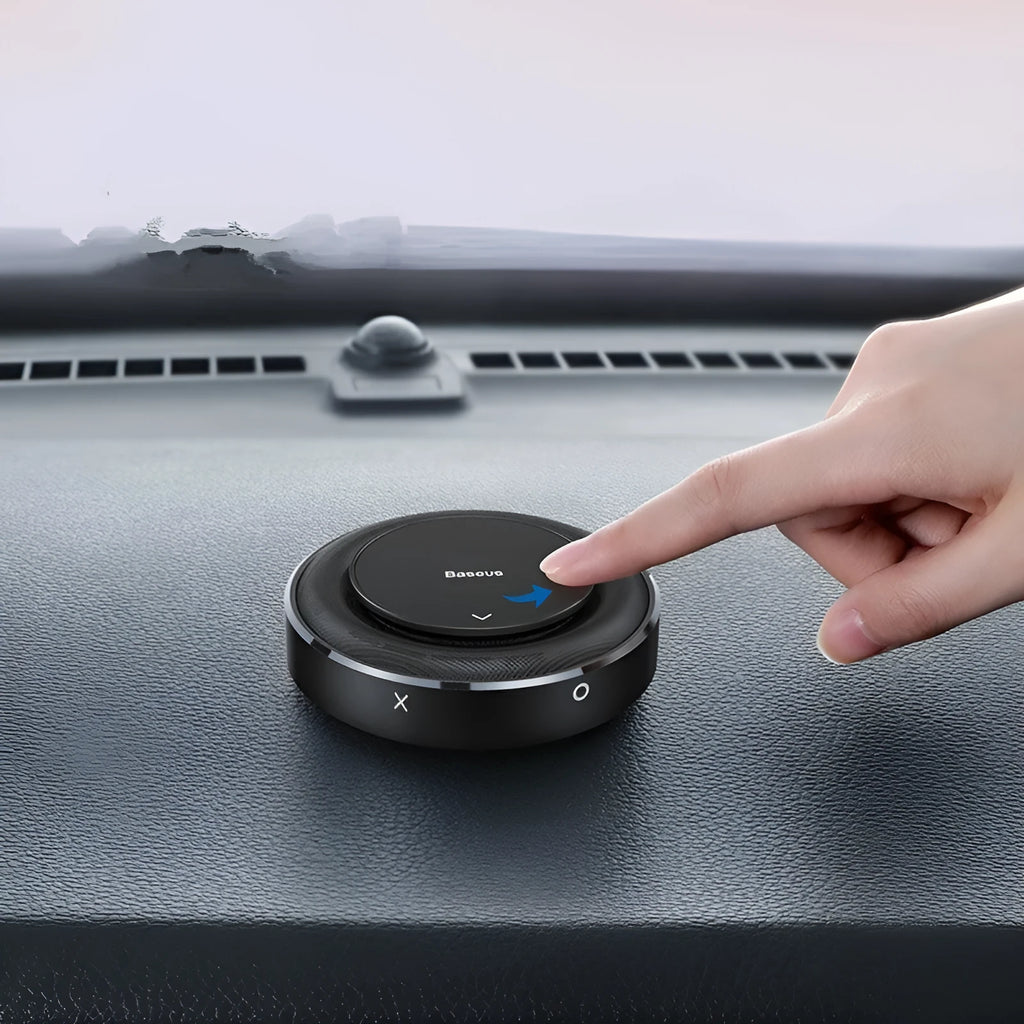 Round aluminium alloy car fragrance diffuser with seat mounting in black, red and silver colour options