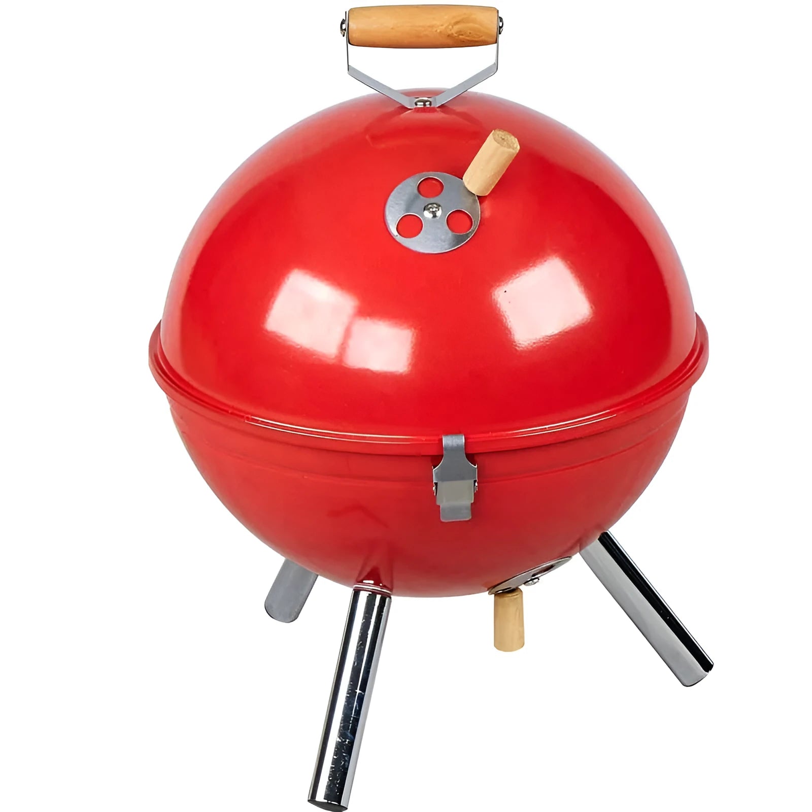 Portable stainless steel barbecue oven in red powder-coated finish, 31x31x40 cm, on an outdoor surface