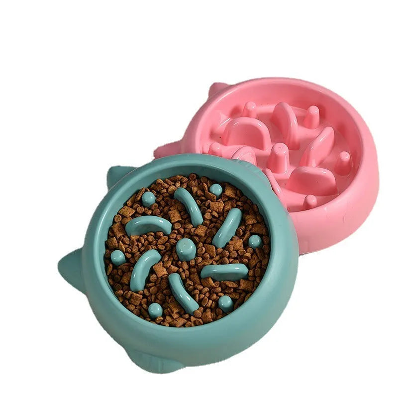 Green PP plastic slow feeder bowl for dogs with bone-shaped obstacles inside