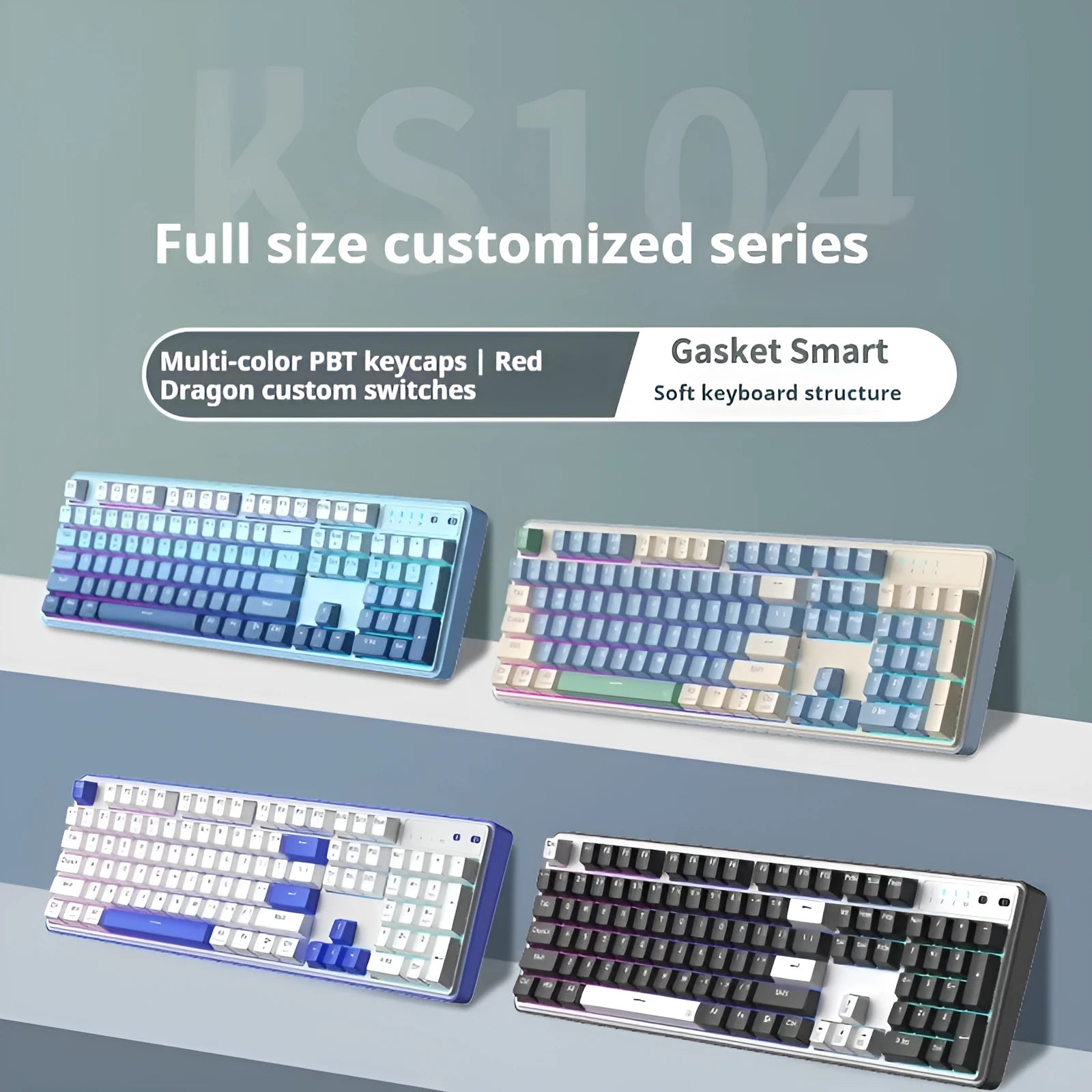 Three-mode mechanical gaming keyboard with RGB lighting in black and white colour scheme