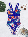 Women's floral pattern one-piece swimsuit with backless design in multiple colour options